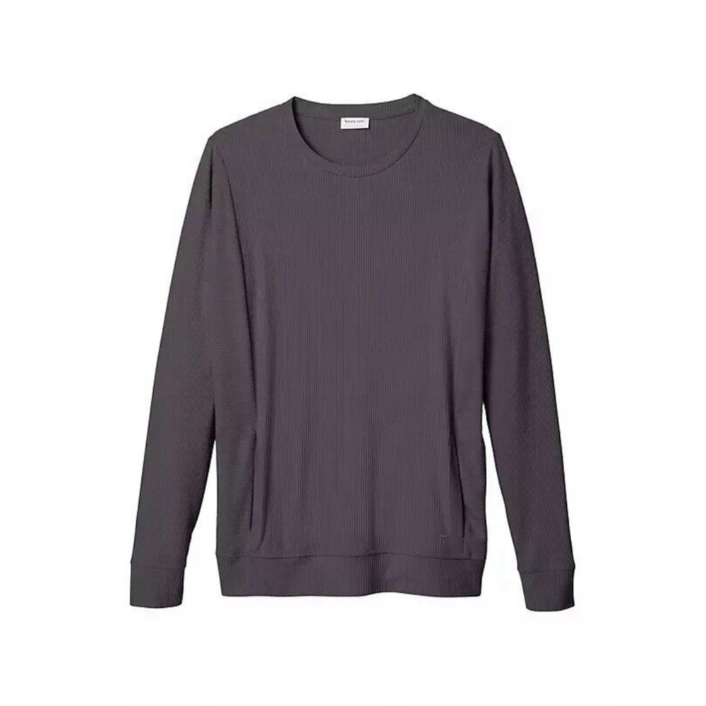 Tommy John Loungewear Top Women's Gray Crew Neck Long Sleeve Ribbed Pockets Sz M